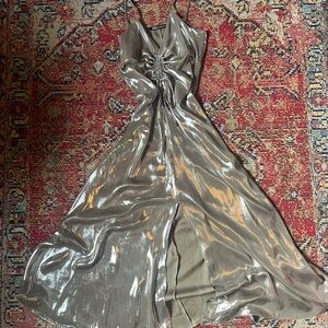 Zara Metallic Silver Midi Dress